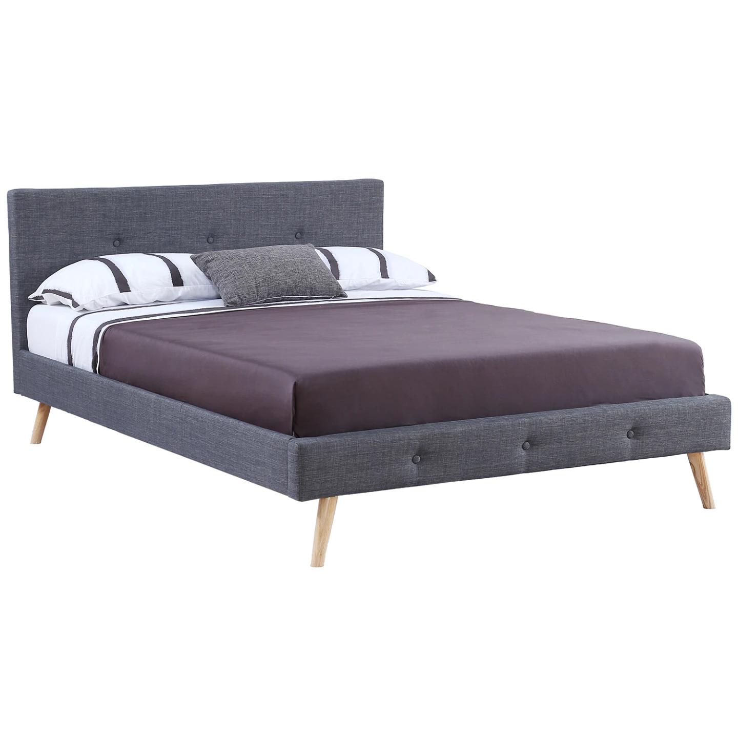 Lit double scandinave OSLO avec tête de lit et sommier 140 x 190 cm tissu gris anthracite