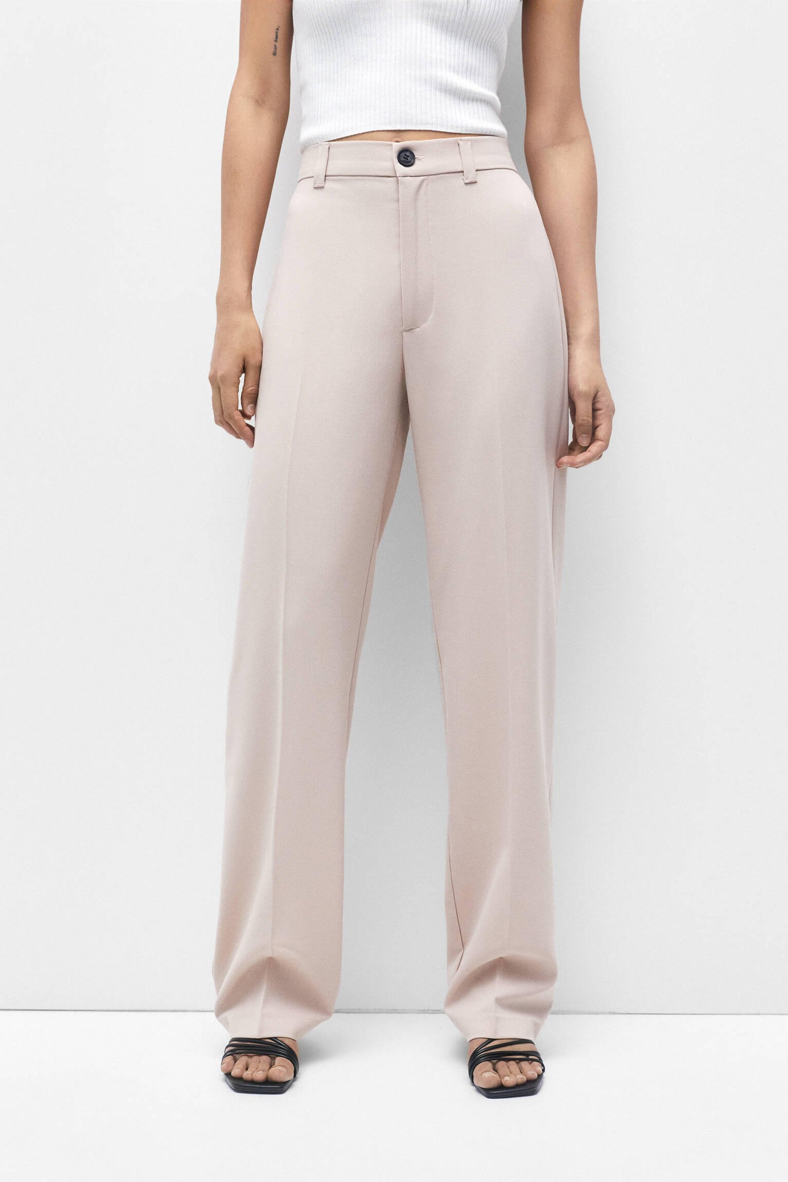 Calça social de corte reto - rosa claro