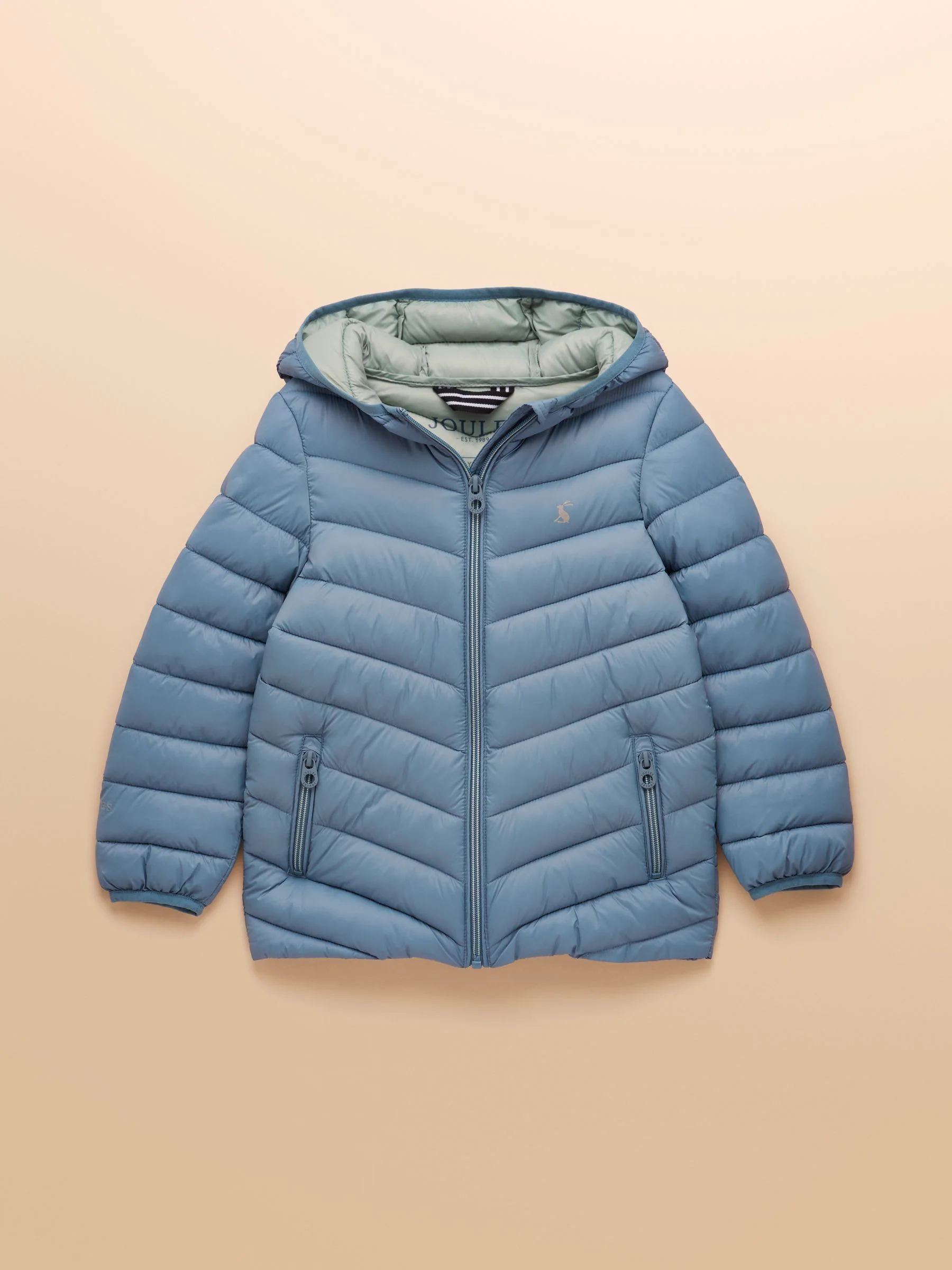 Blauw - Joules Cairn regenbestendige gewatteerde jas met capuchon voor kinderen