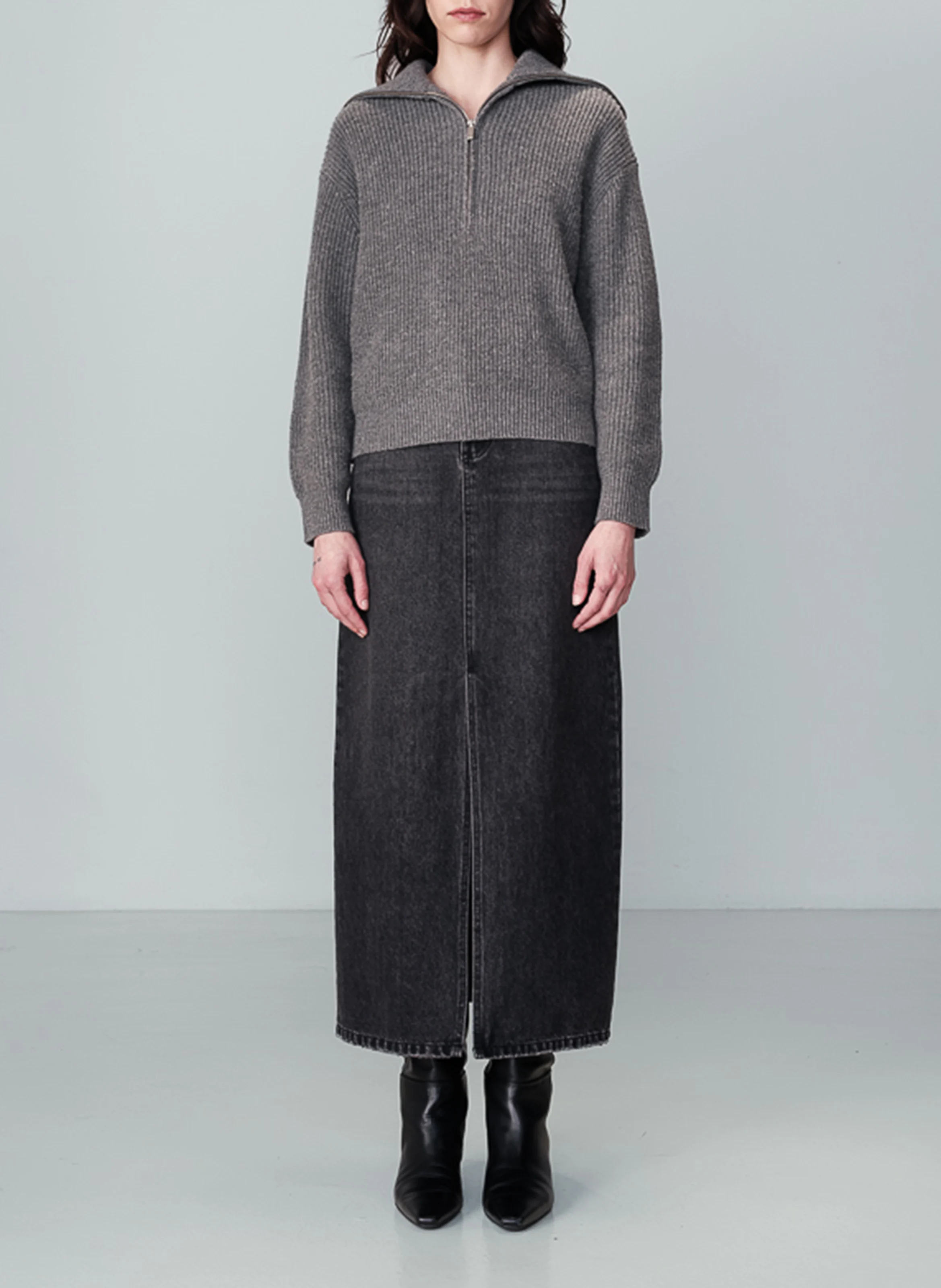 NAIKI - Pull droit col camionneur en maille | Gris