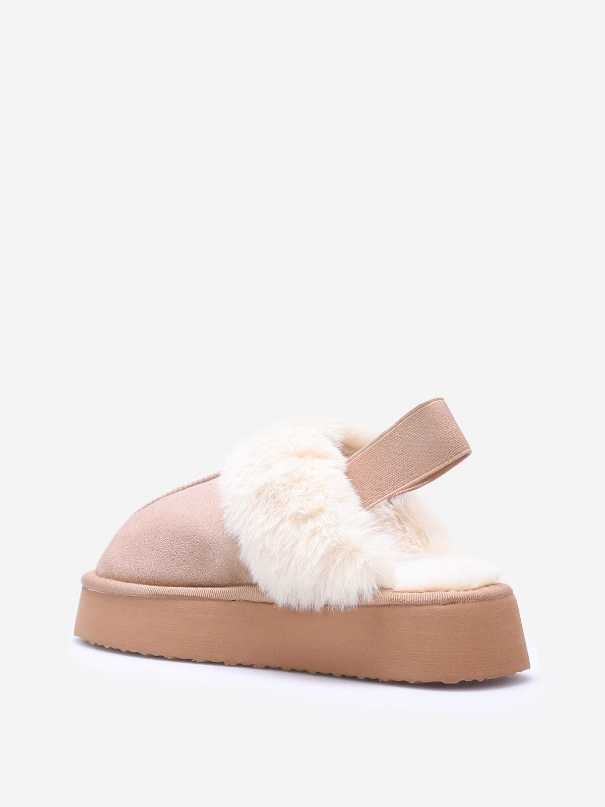 Mules fourrées à plateforme- Taupe
