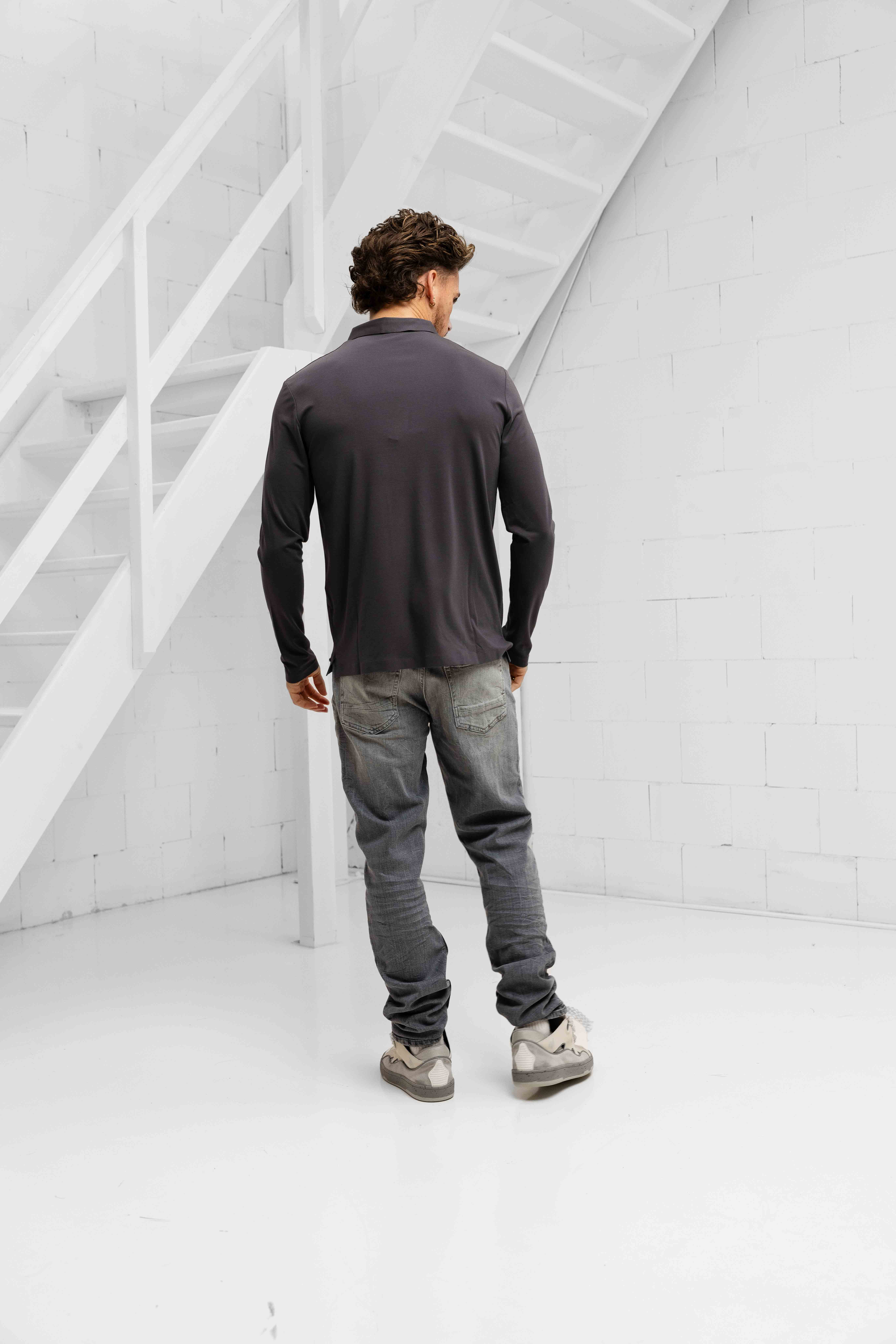 Dadado Bari Lange Mouwen Polo Heren Donkergrijs