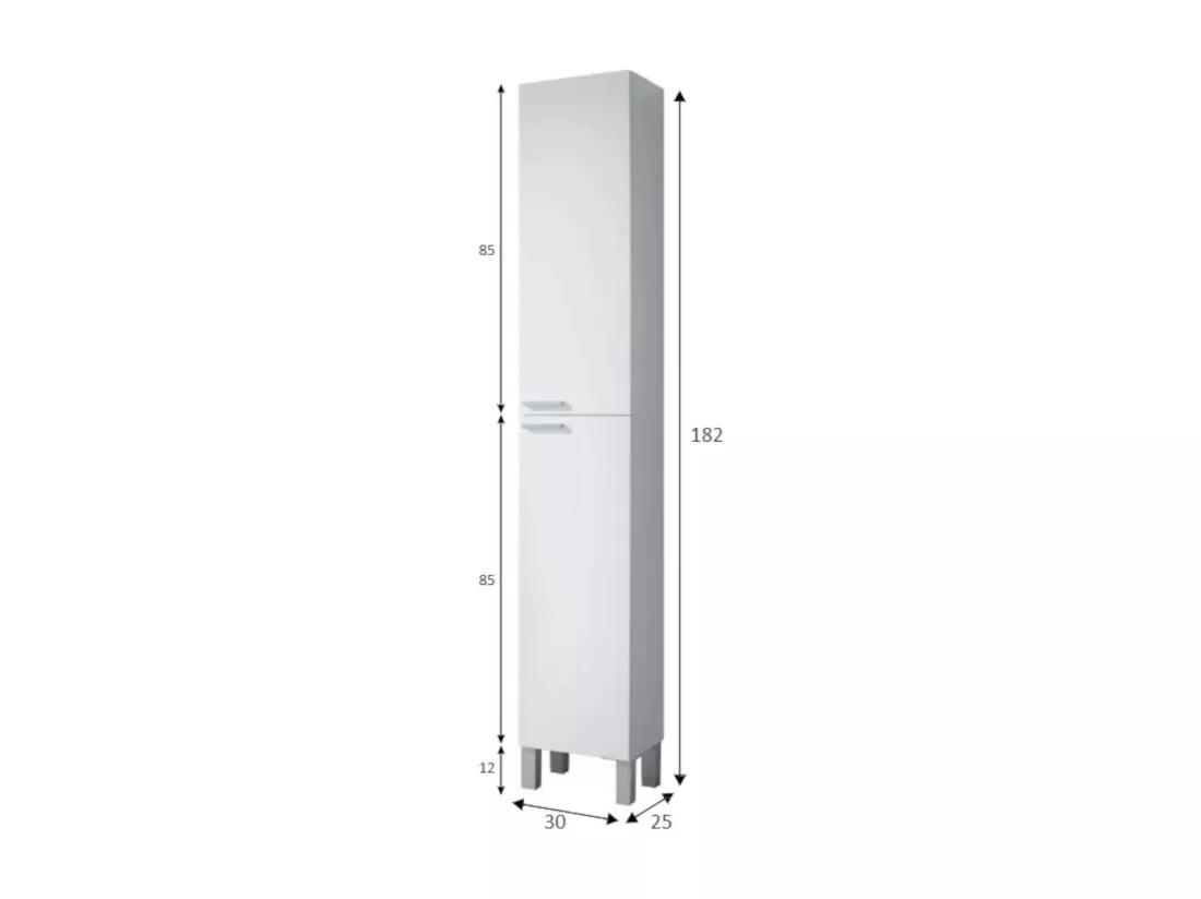 Colonne de salle de bain Hollywood, Armoire colonne de salle de bain avec 2 portes, Armoire suspendue avec 2 étagères, 30x25h182 cm, Blanc brillant