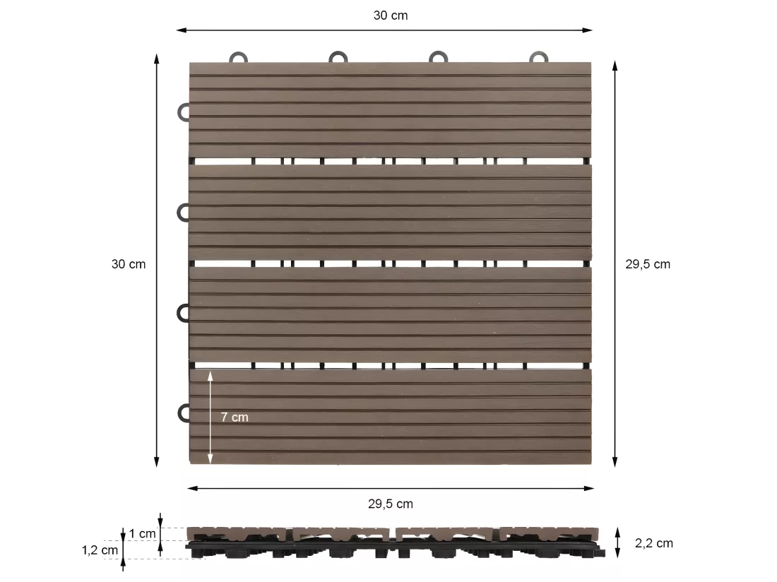 ECD Germany WPC Carreaux 30x30 cm - 44 Pièces par 4m² - avec Aspect Bois - Marron Foncé - Dalles
