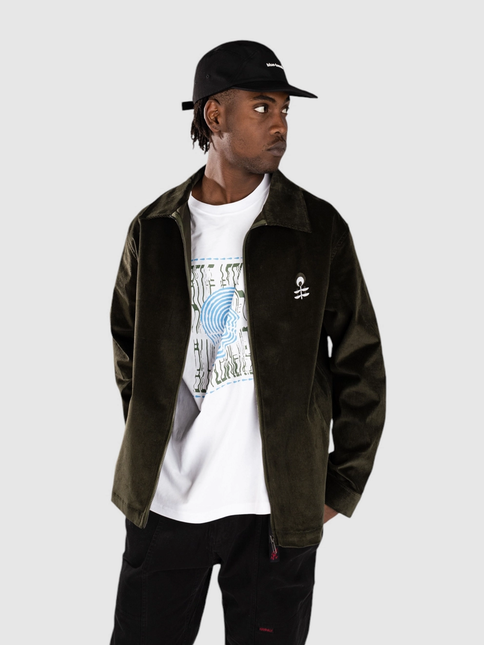 Blue Flowers Kyoto Corduroy Zip Up Jacket earth green