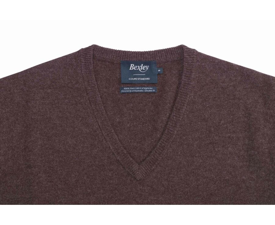 Pull col V homme laine Marron Brun - ELIAN