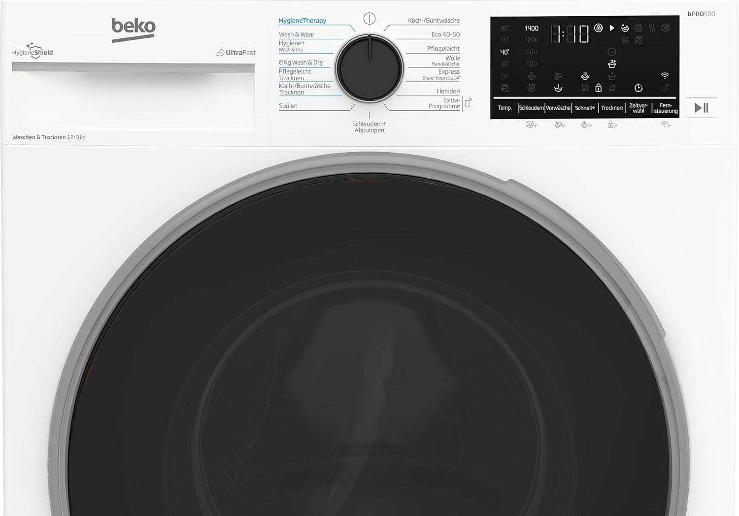 Beko B3DFT512447W freistehender Waschtrockner, 12 kg Waschen, 8 kg Trocknen, allergikergeeignet, Touch-Display mit Startzeitvorwahl 0-24 h, Bluetooth, Dampffunktion, Nachlegefunktion, Weiß