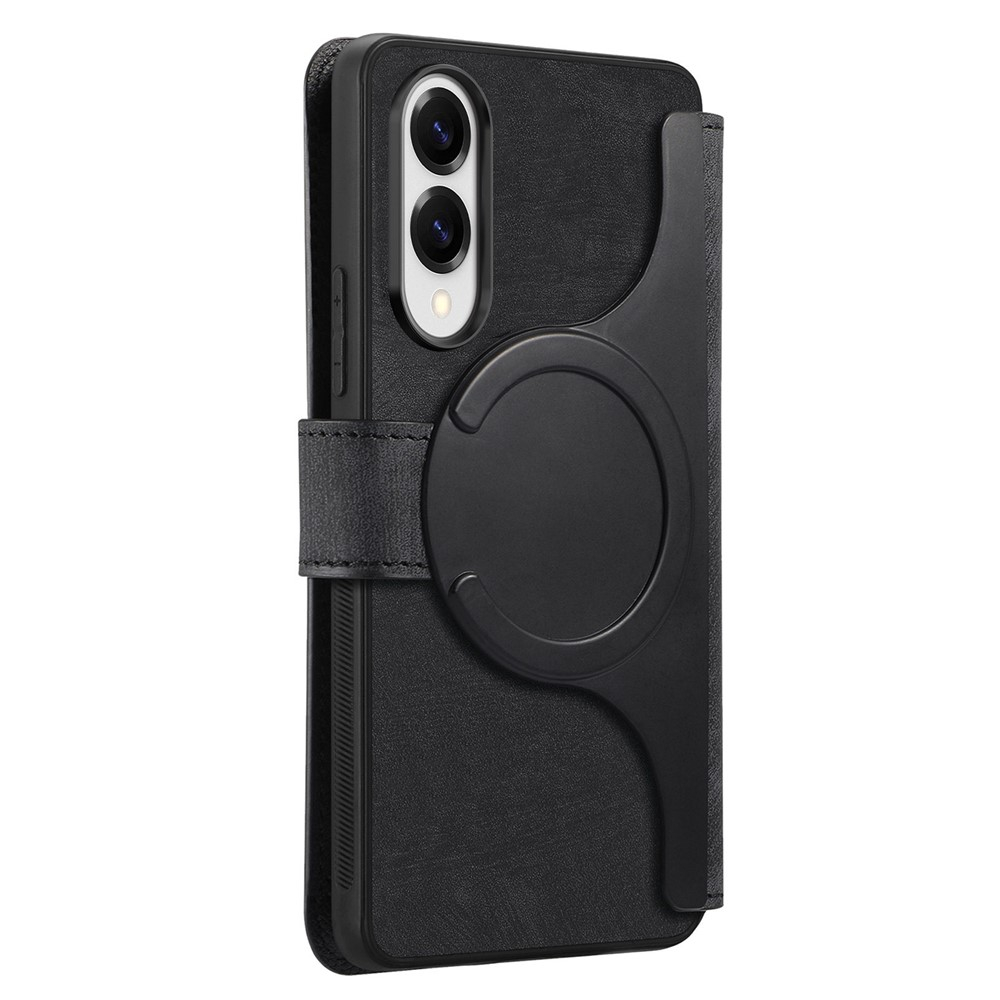 Samsung Galaxy S25 Edge  Leder Case Schutzhülle   Abnehmbare Tasche inkl. Kartenfächer MagSafe-Modul - Schwarz