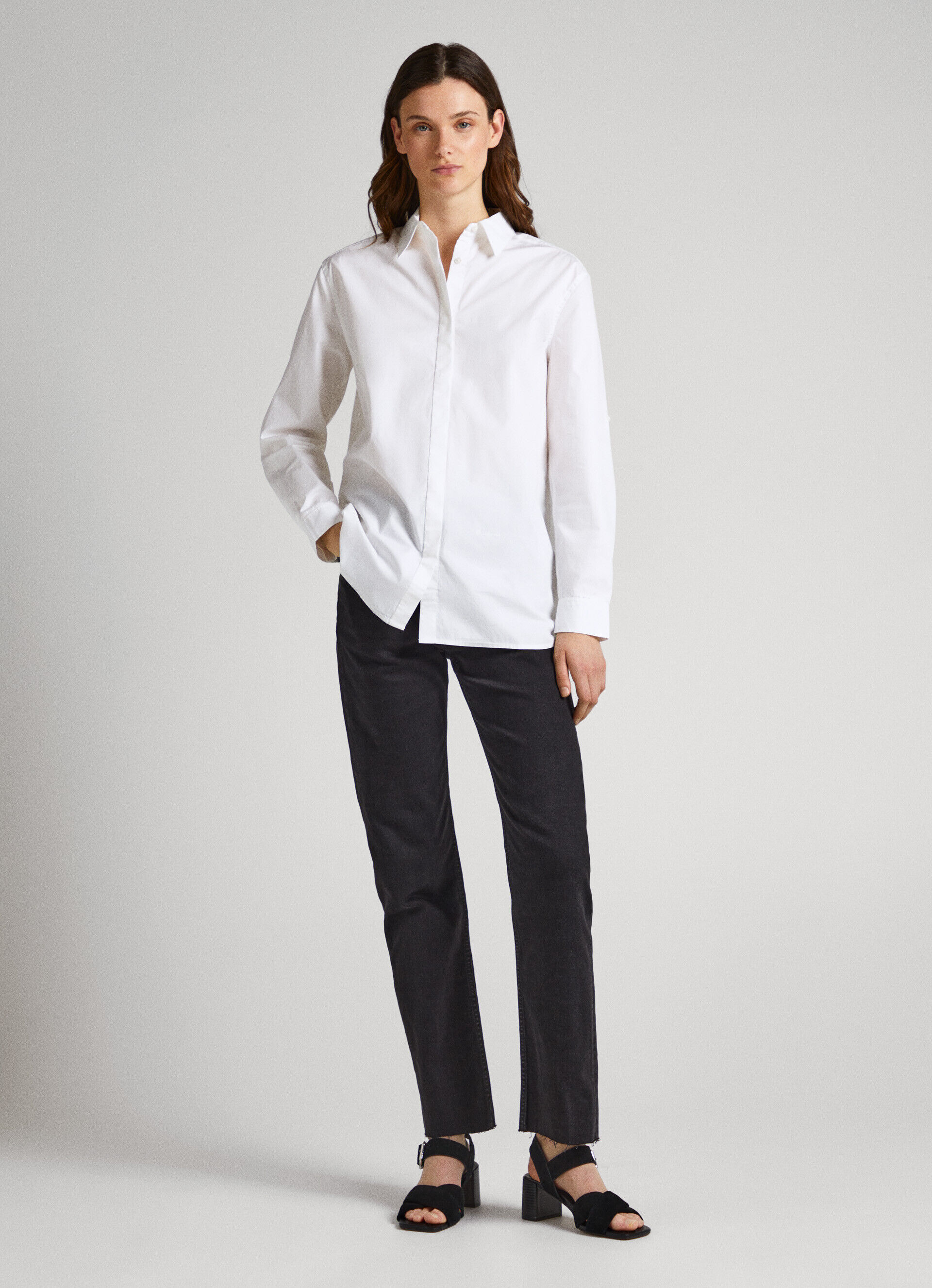 Camisa de popeline de algodão, modelagem oversized - branca
