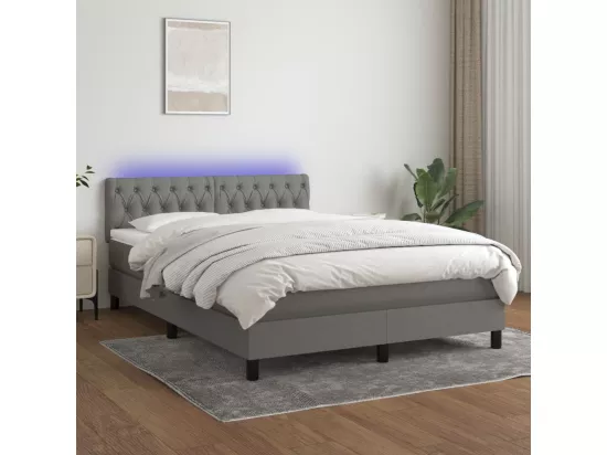 Sommier tapissier et matelas et LED Gris foncé 140x190 cm Tissu
