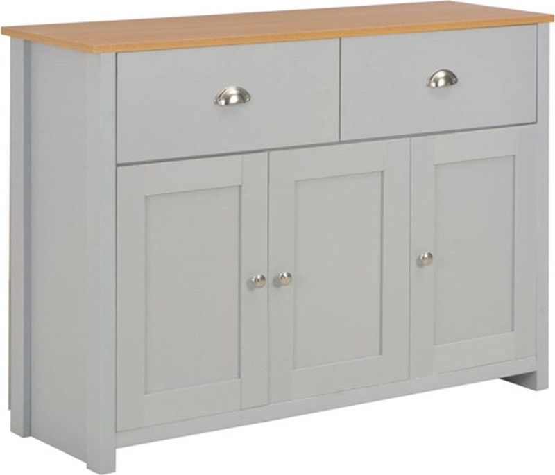 Dressoir - Grijs - Bewerkte Hout met Melamine - 2 Lades en 3 Deuren