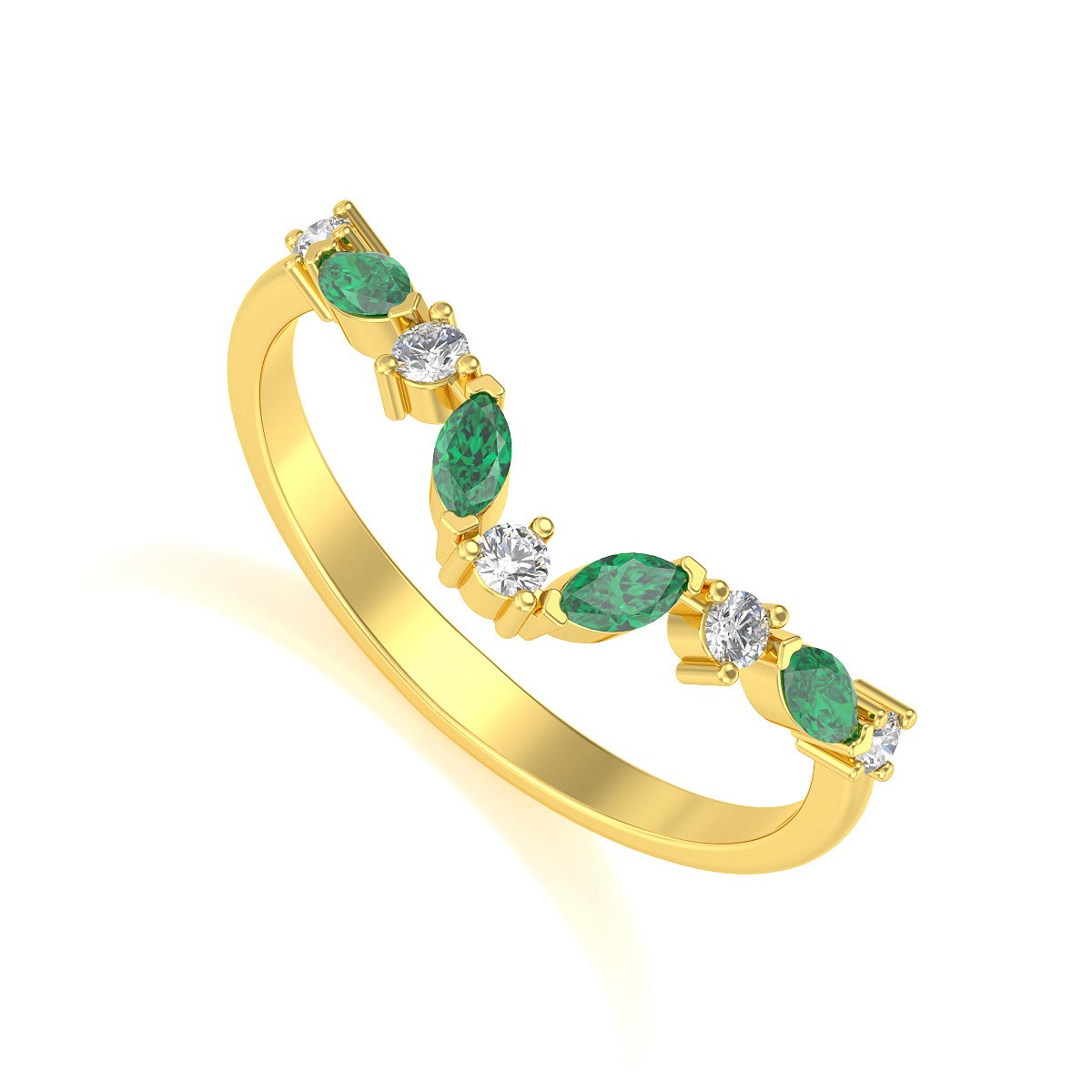 Bague ADEN Or 585 Jaune Emeraude et diamants 1.9grs