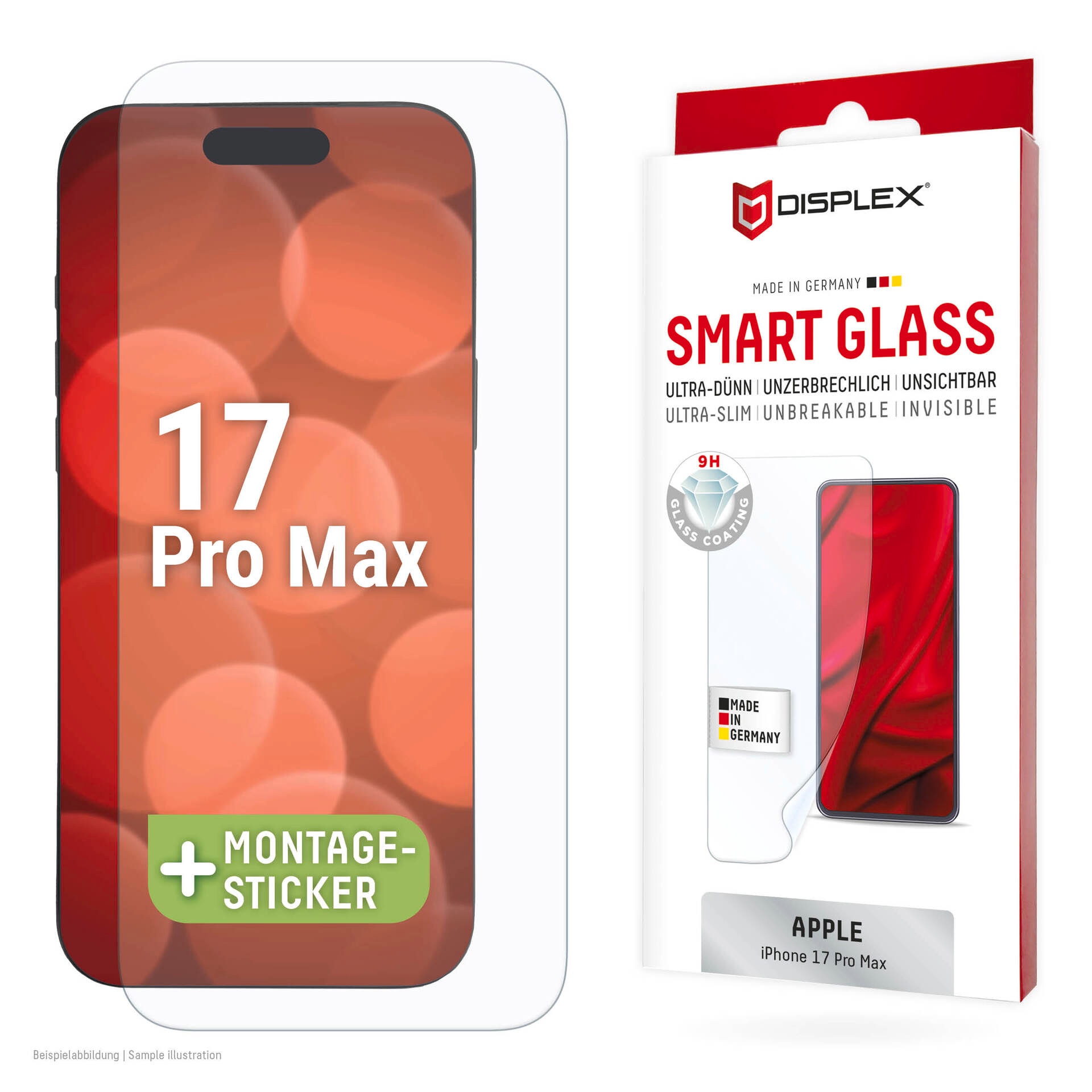 Displex Displayschutzglas »Smart Glass Screen Protector« für Apple iPhone 17 Pro Max Displayschutzfolie, Schutzfolie, Bildschirmschutz, kratz- & stossfest