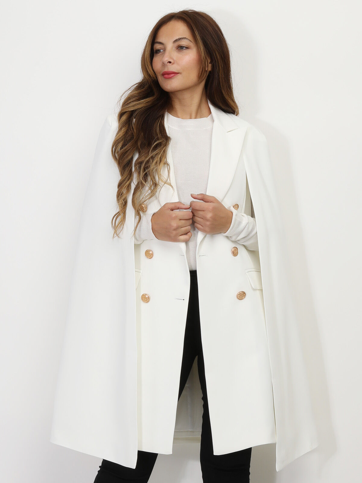 Manteau cape à boutons officier- Blanc