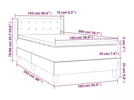 Sommier tapissier avec matelas Crème 100x200cm Similicuir