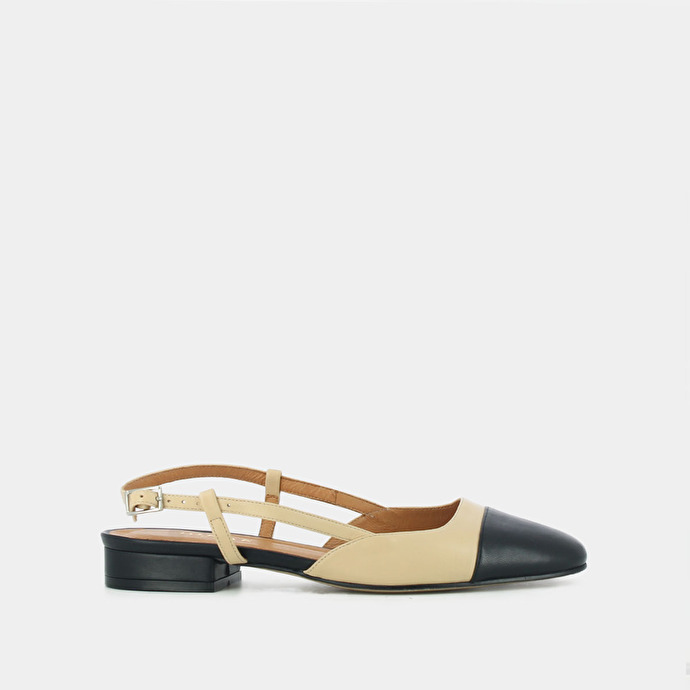 Ballerines ouvertes  en cuir noir et beige