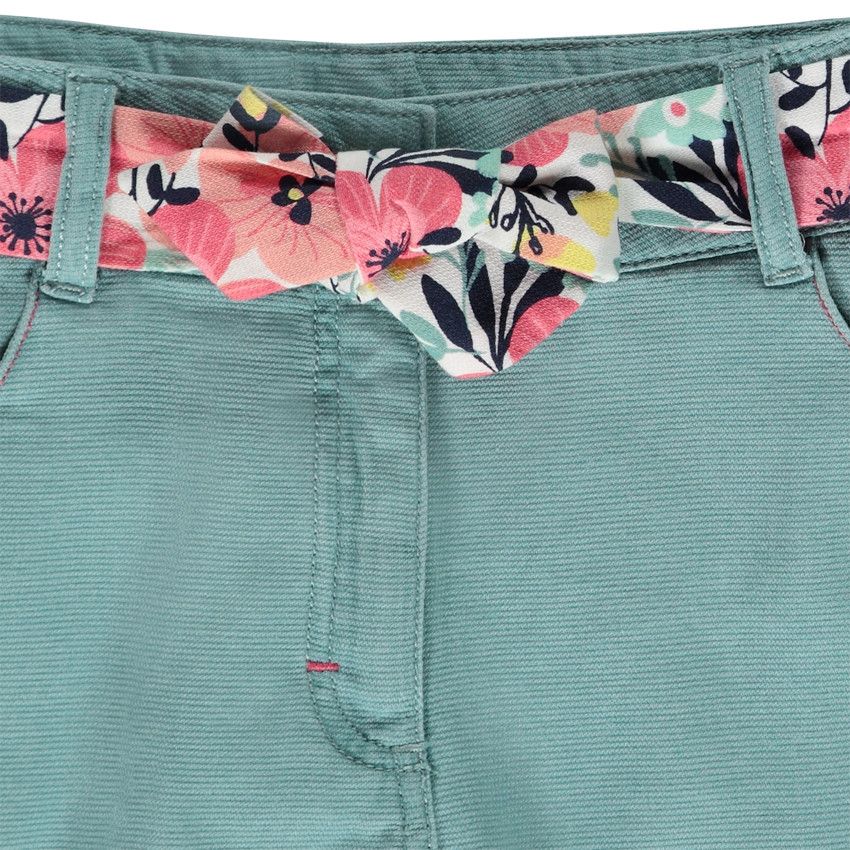 Short en toile avec ceinture à nouer imprimé floral pour fille - Vert