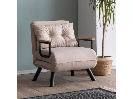 Fauteuil convertible Yolanda Métal Noir et Tissu Blanc crème