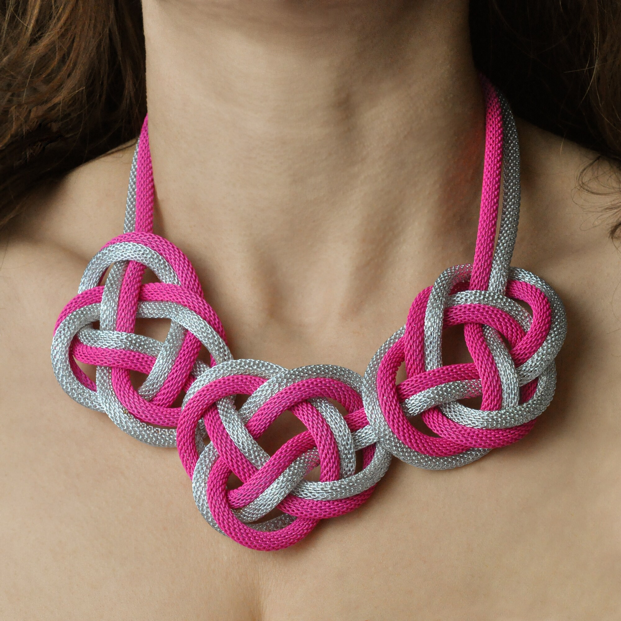 Steuer Modeschmuck Collierkette Metall Collier silber/pink aus Meshkette