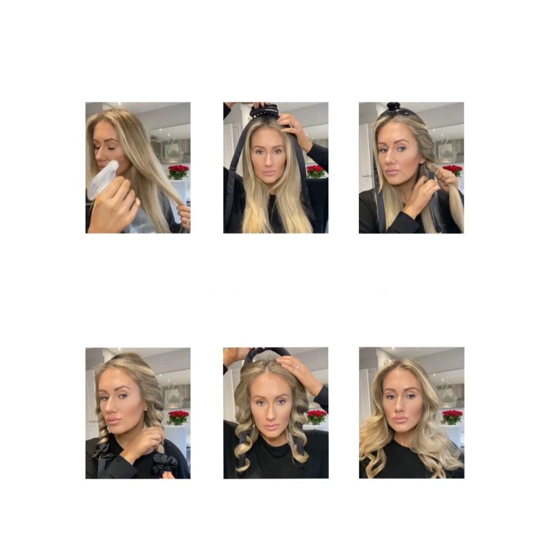 (4-tlg. Set) Locken Haarband Heatless Curler Sockenlocken Haar Styling ohne Hitze inkl. Haarspange   Haargummis - Pink