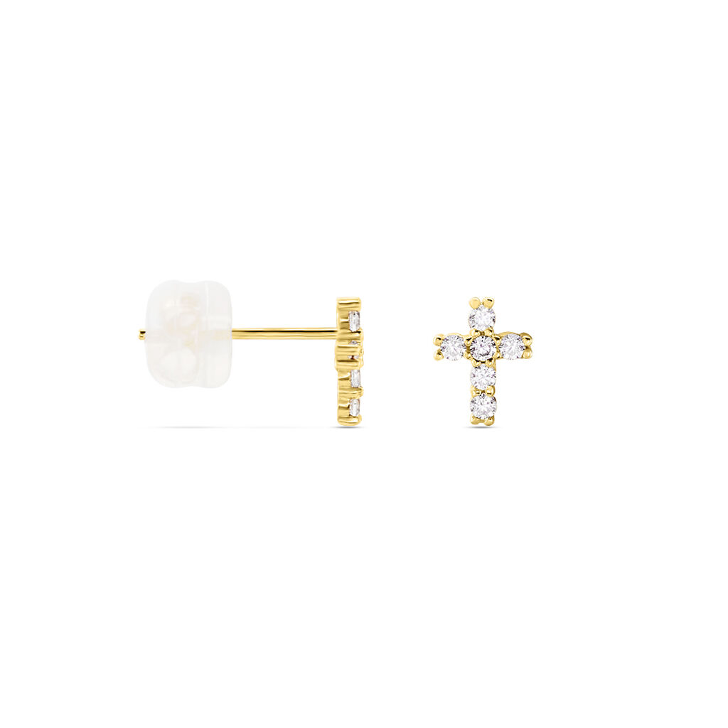 Boucles D'oreilles Puces Luna Or Jaune Oxyde De Zirconium