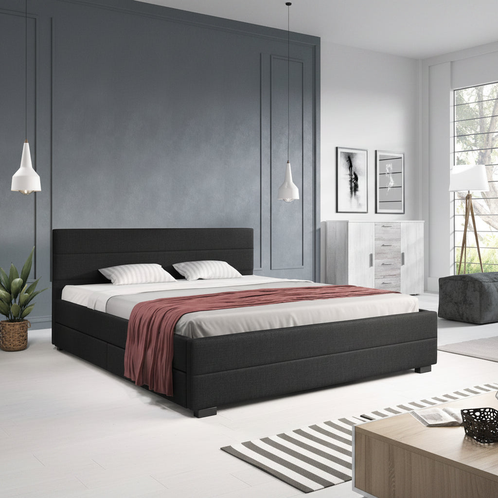 Loox - Tweepersoonsbed met 4 lades - Stof zwart - 180x200 cm