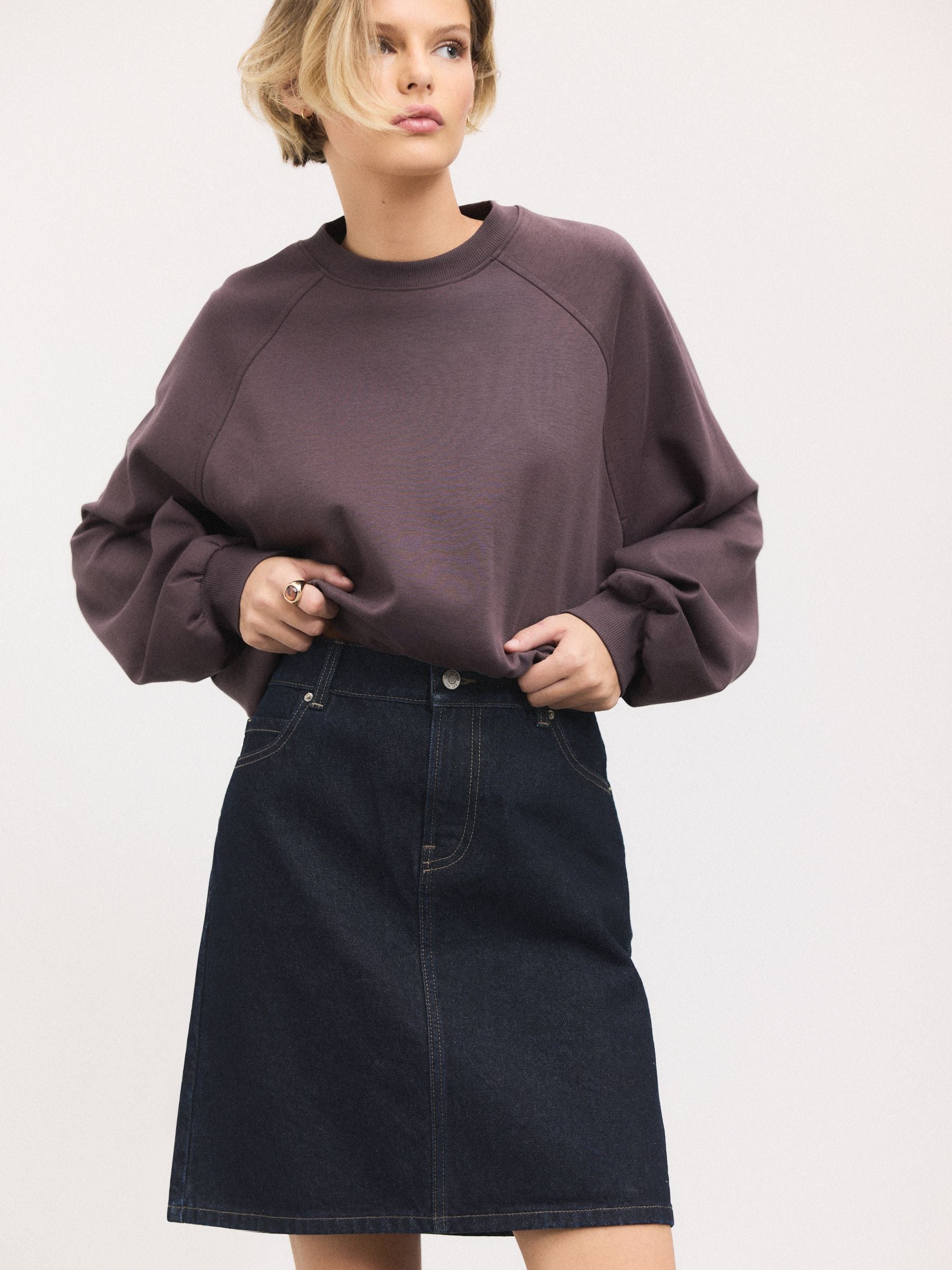 Wassing - Knee Length Denim 100% Cotton Skirt