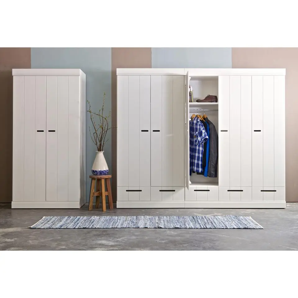 WOOOD Connect Kledingkast 2-Deurs met Lade - Grenen - Wit - 195x94x53