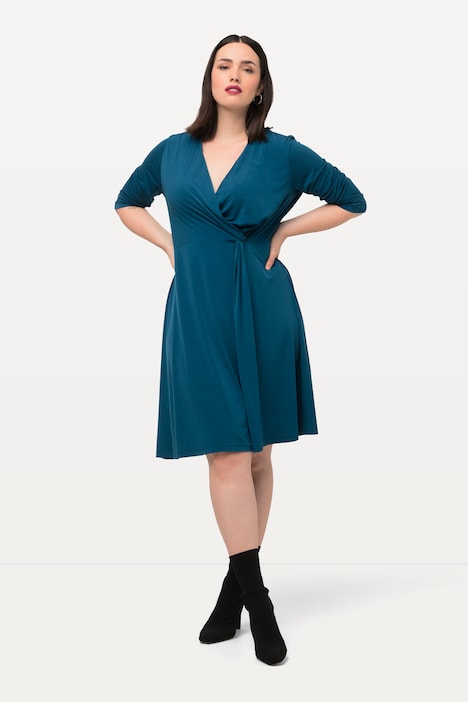 Slinkykleid, Drapierung, V-Ausschnitt, 3/4-Arm