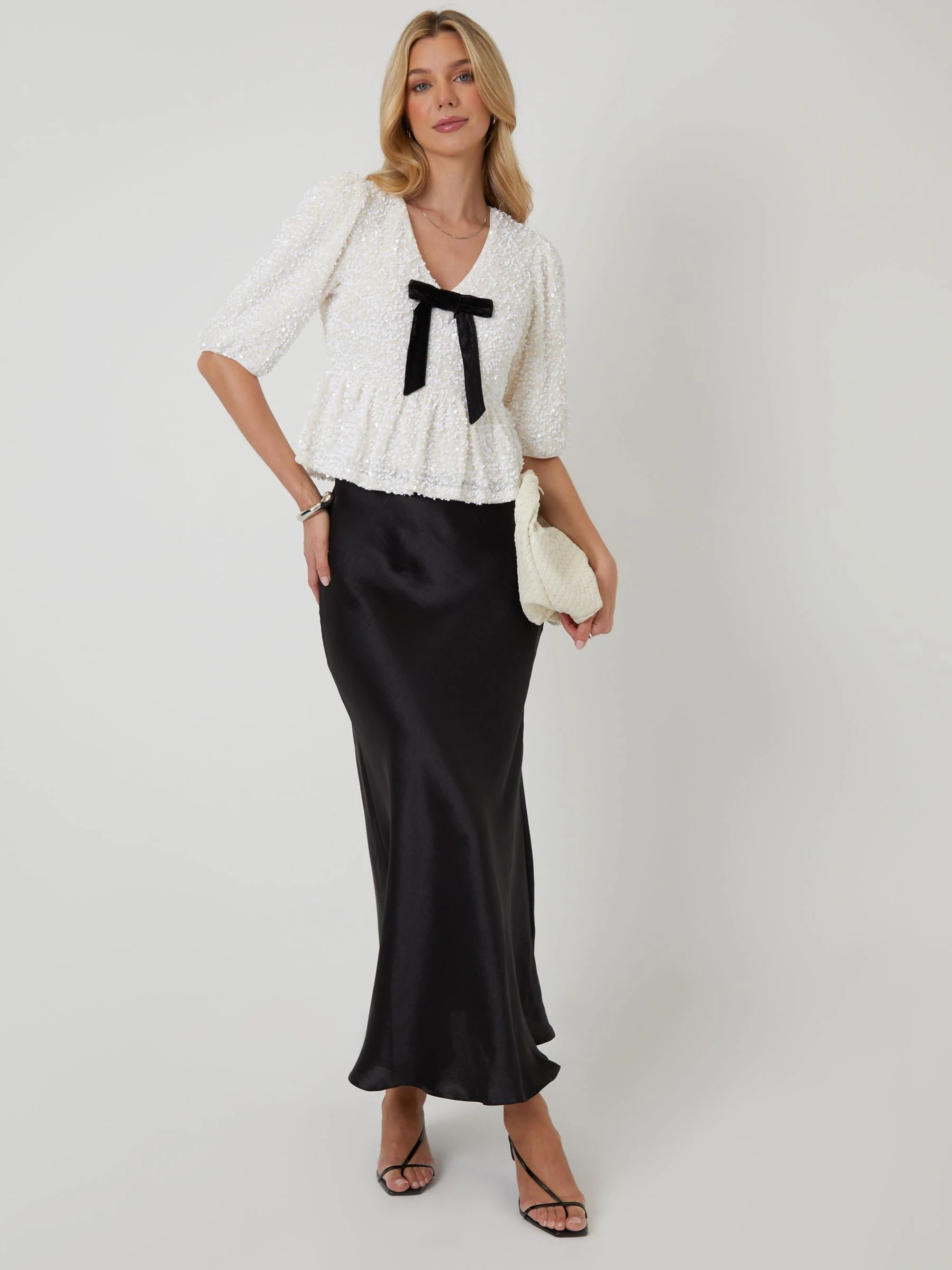 Wit - Threadbare Sequin Velour Bow Detail Blouse