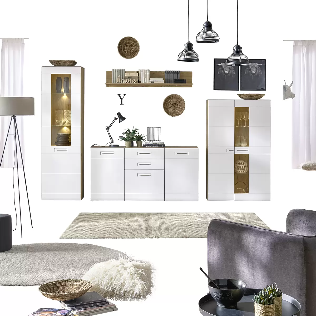 Vitrine Auris Eiche,weiss