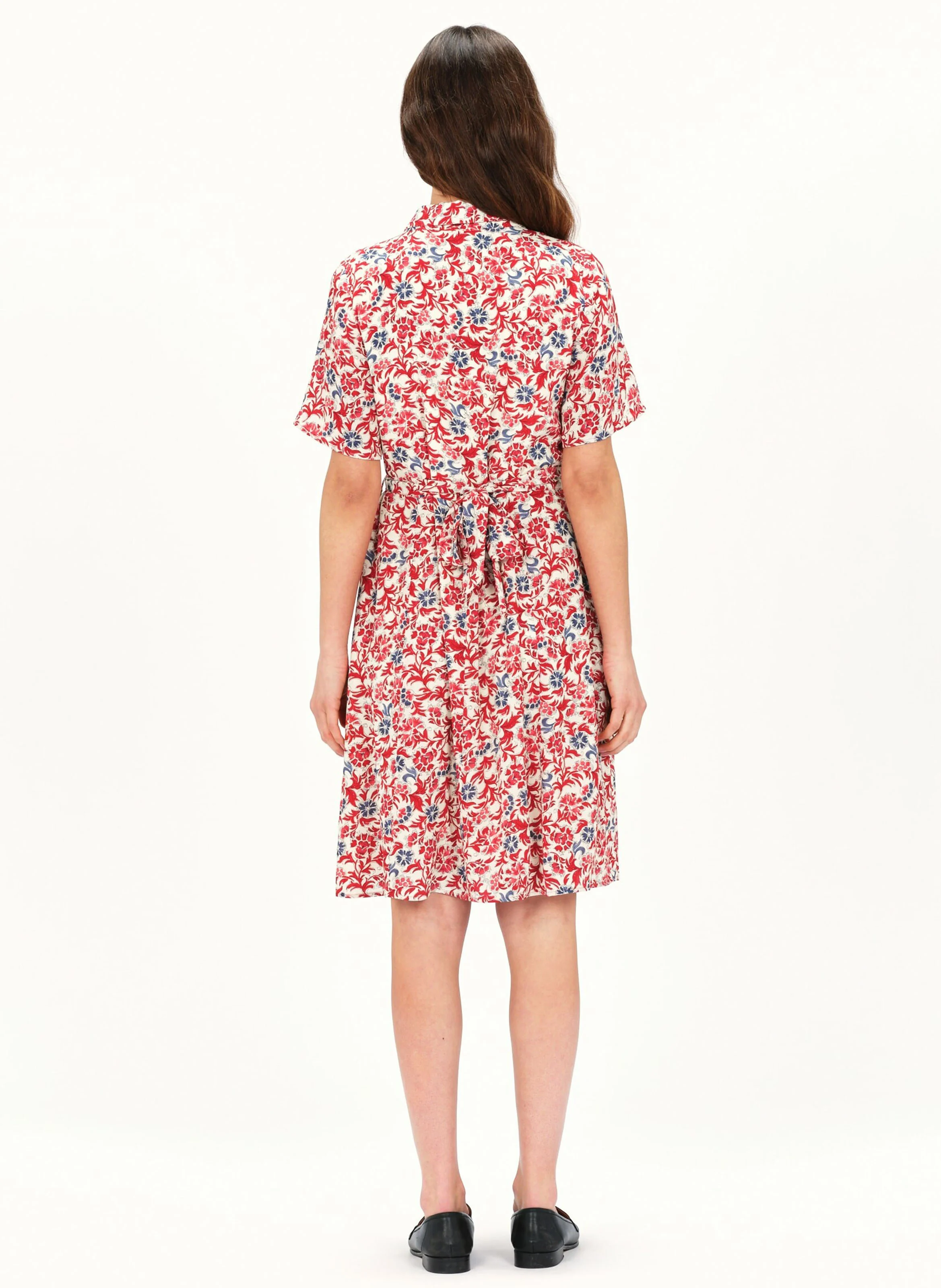 ROMEO - Robe midi col chemise à imprimé fleuri | Rouge