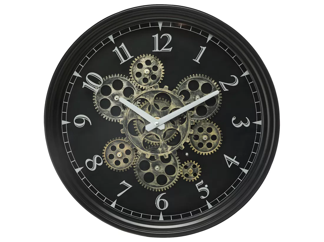 Pendule murale en métal noir mécanisme en mouvement D 37 cm