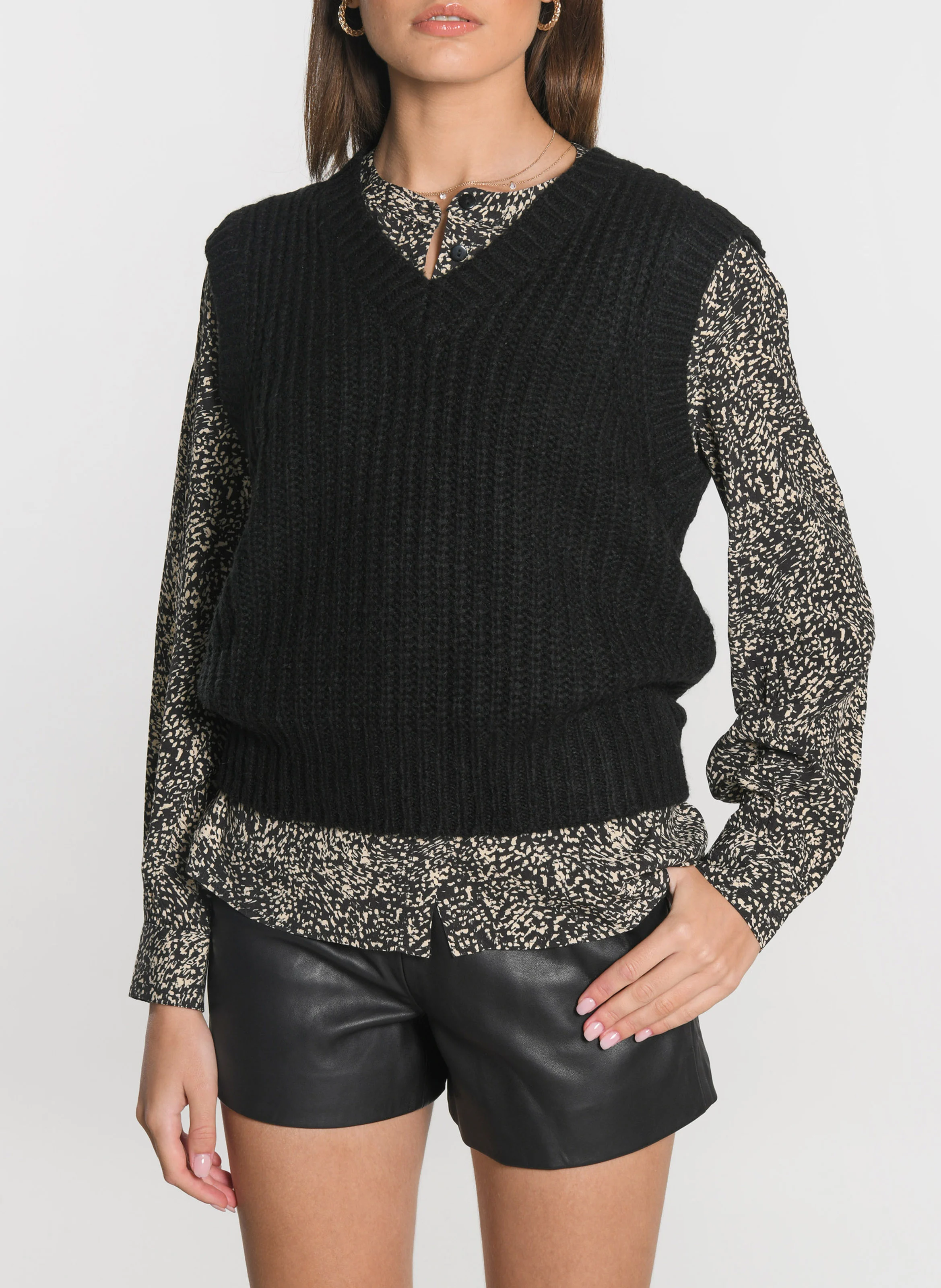 LANA - Pull droit en maille | Noir