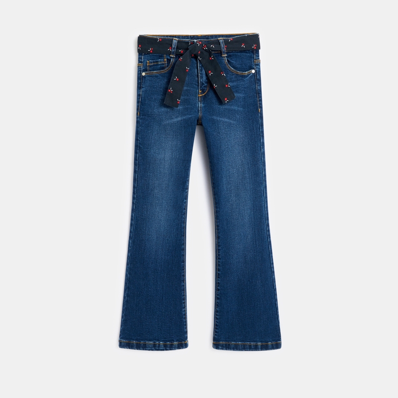 Jean flare ceinturé bleu fille