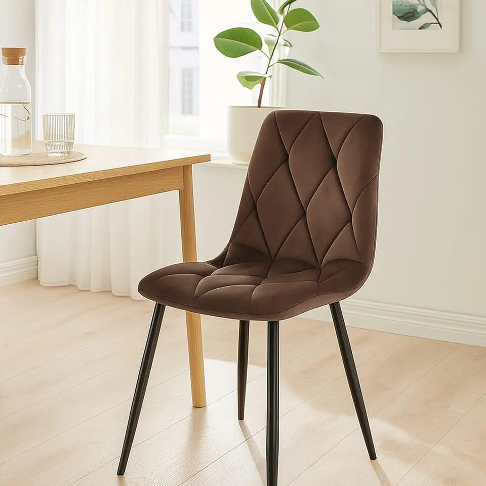 CLP Set van 2 Eetkamerstoel Clairton zwart Frame - Fluweel - bruin