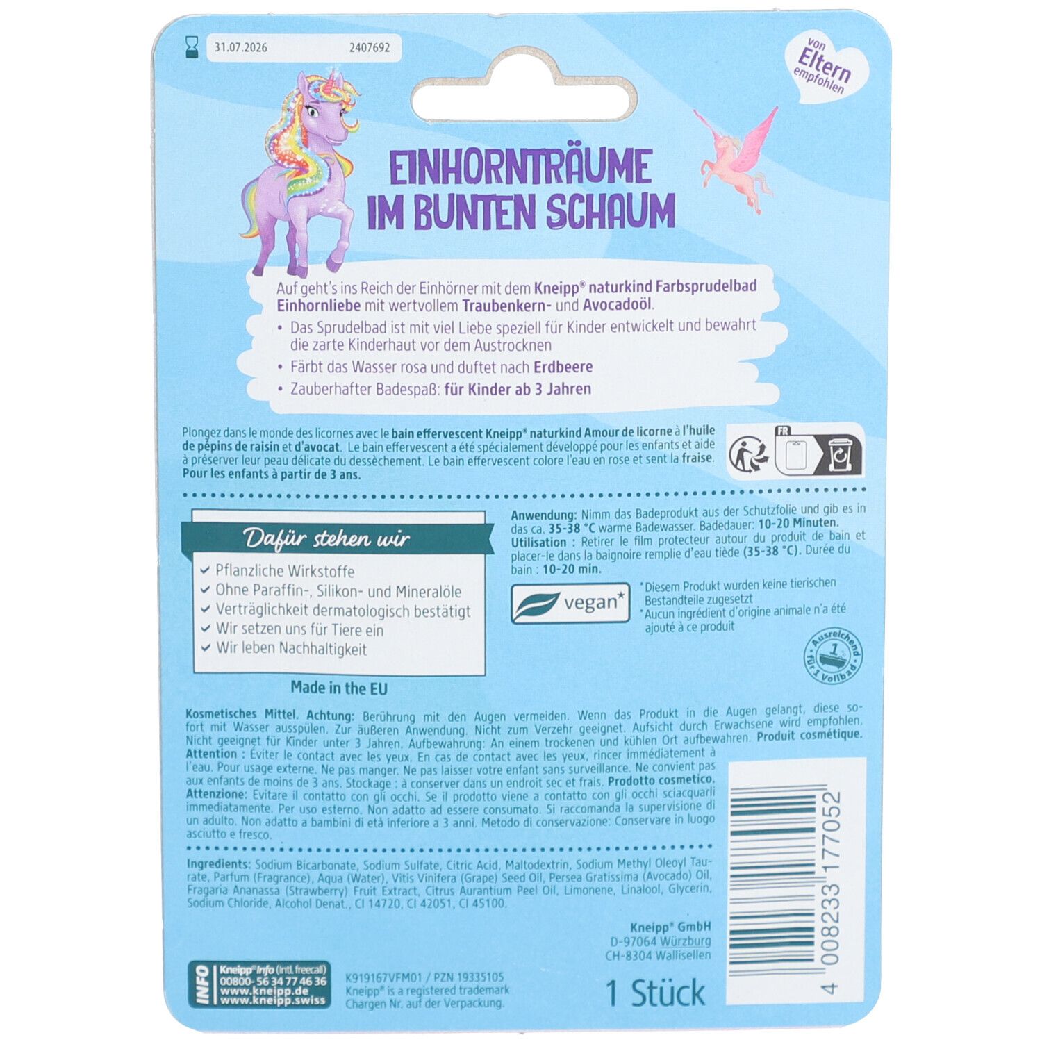Kneipp Naturkind Farbsprudelbad Einhornliebe
