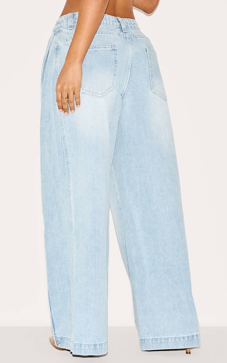 Bleu Clair Jean Large À Détails Plissés Latéraux En Denim Petite
