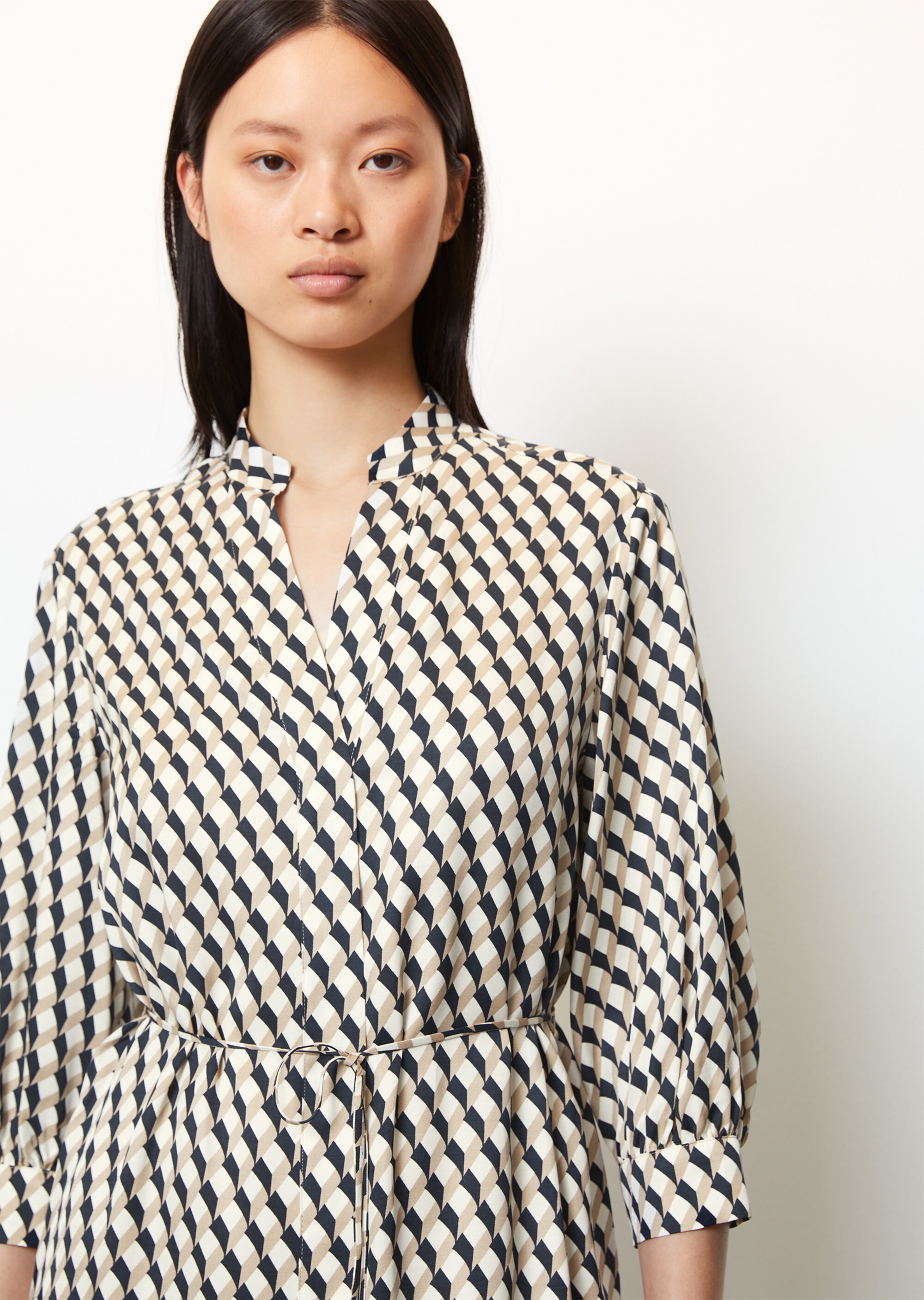 Hemdblusenkleid mit 3/4-Ärmeln relaxed aus Viskose-Twill