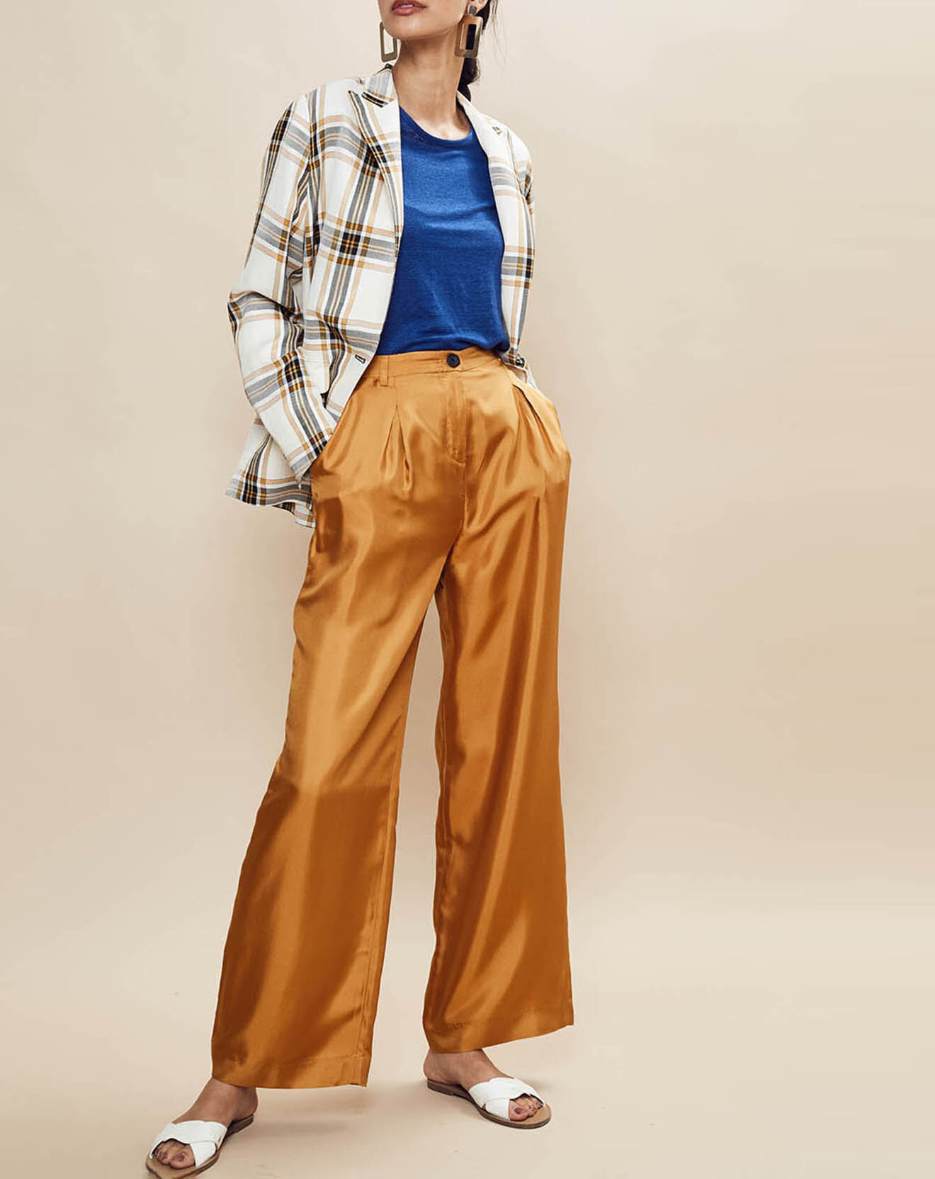 Chloé Stora Pantalon 100% Soie Poitiers camel