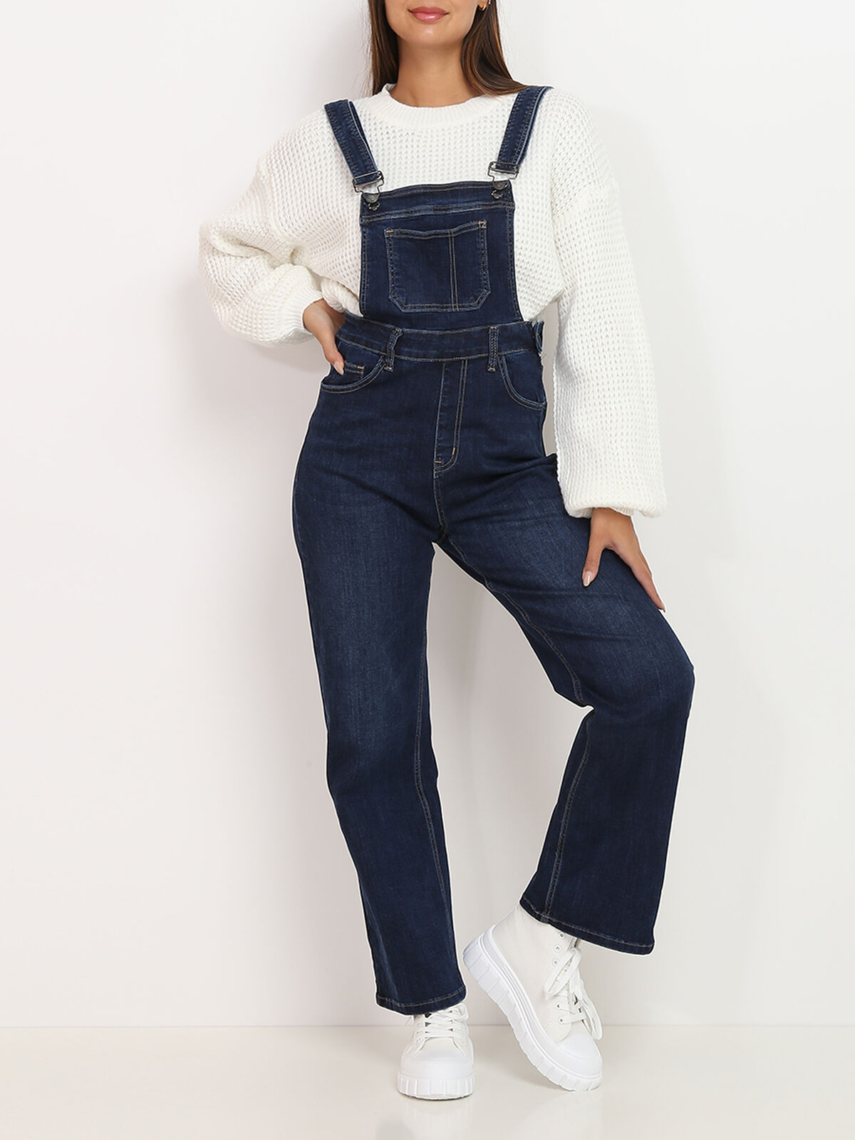 Salopette en jeans wideleg- Bleu