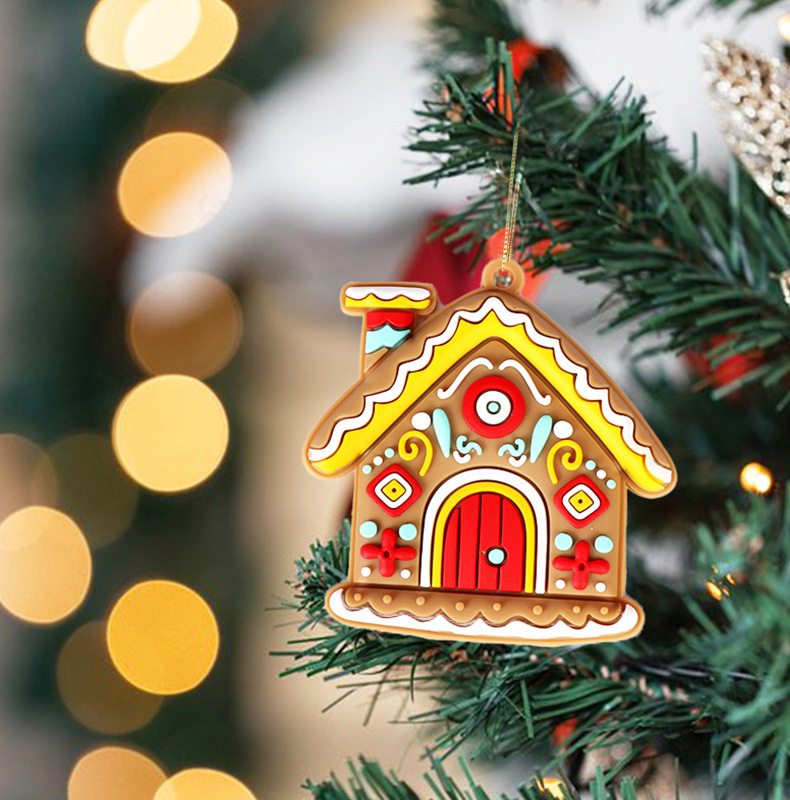(6er Set) Silikon Christbaum Schmuck Weihnachts Deko Ornamente Geschenk Anhänger - Lebkuchenhaus