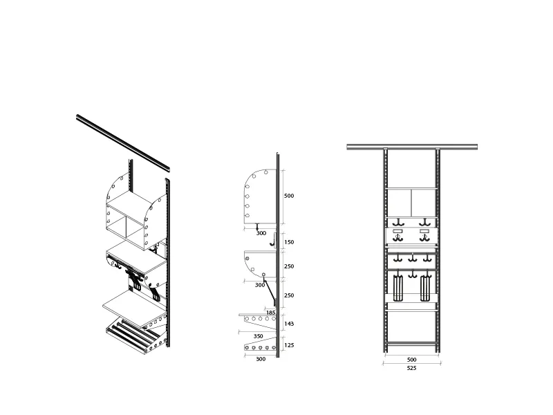 Børne garderobe Adde Kombination A, påbyg, bredde 500 mm 2 pladser