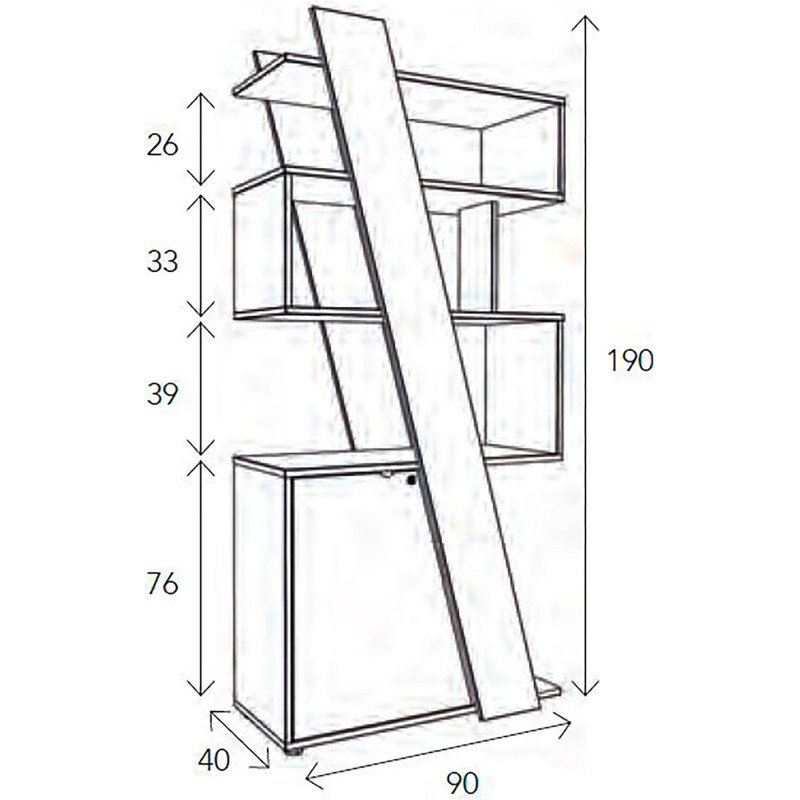 Bibliothèque Helyos H 190 x L 90 x P 40 cm bandeau chêne clair porte à gauche