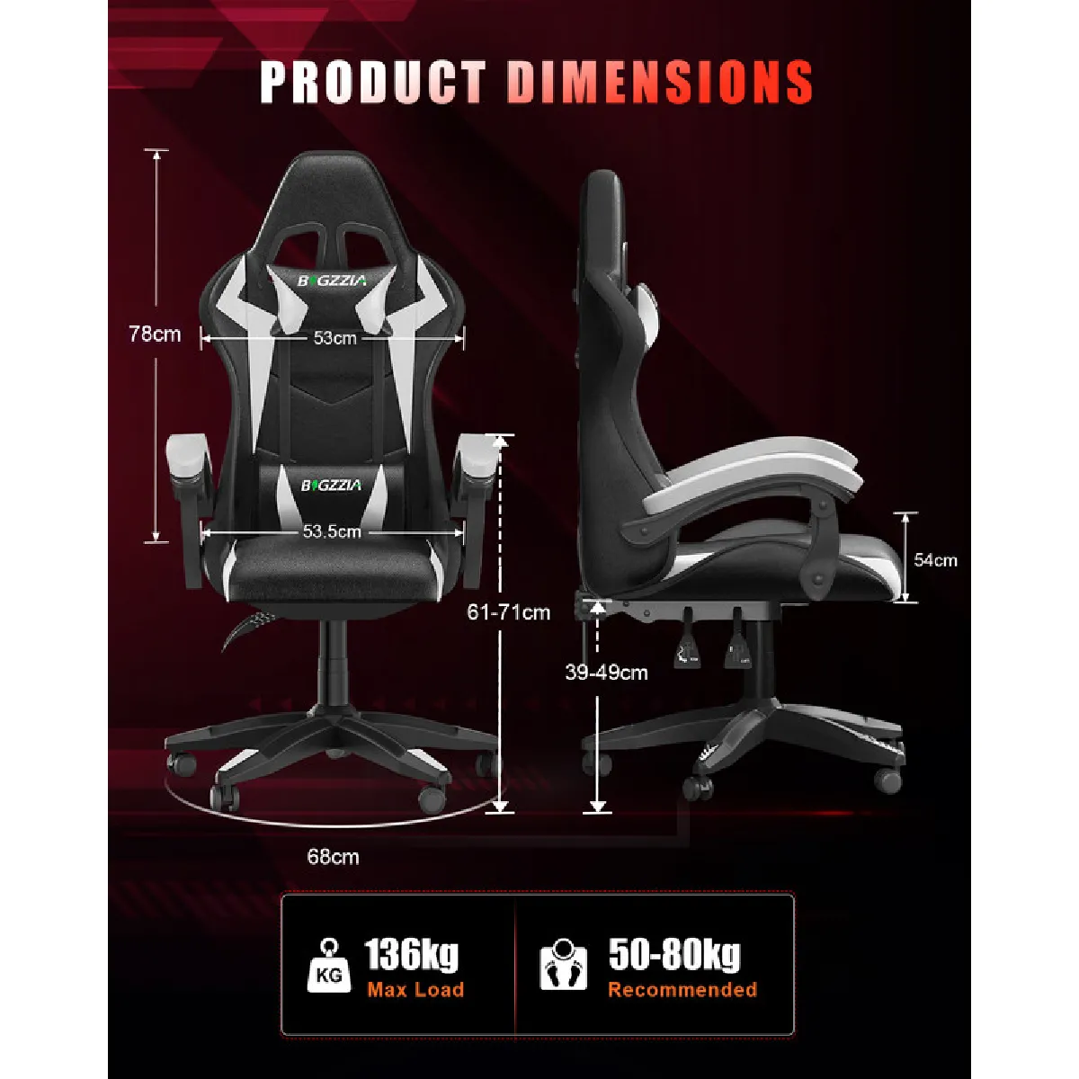RATTANTREE Chaise Gaming LED - Noir et Blanc