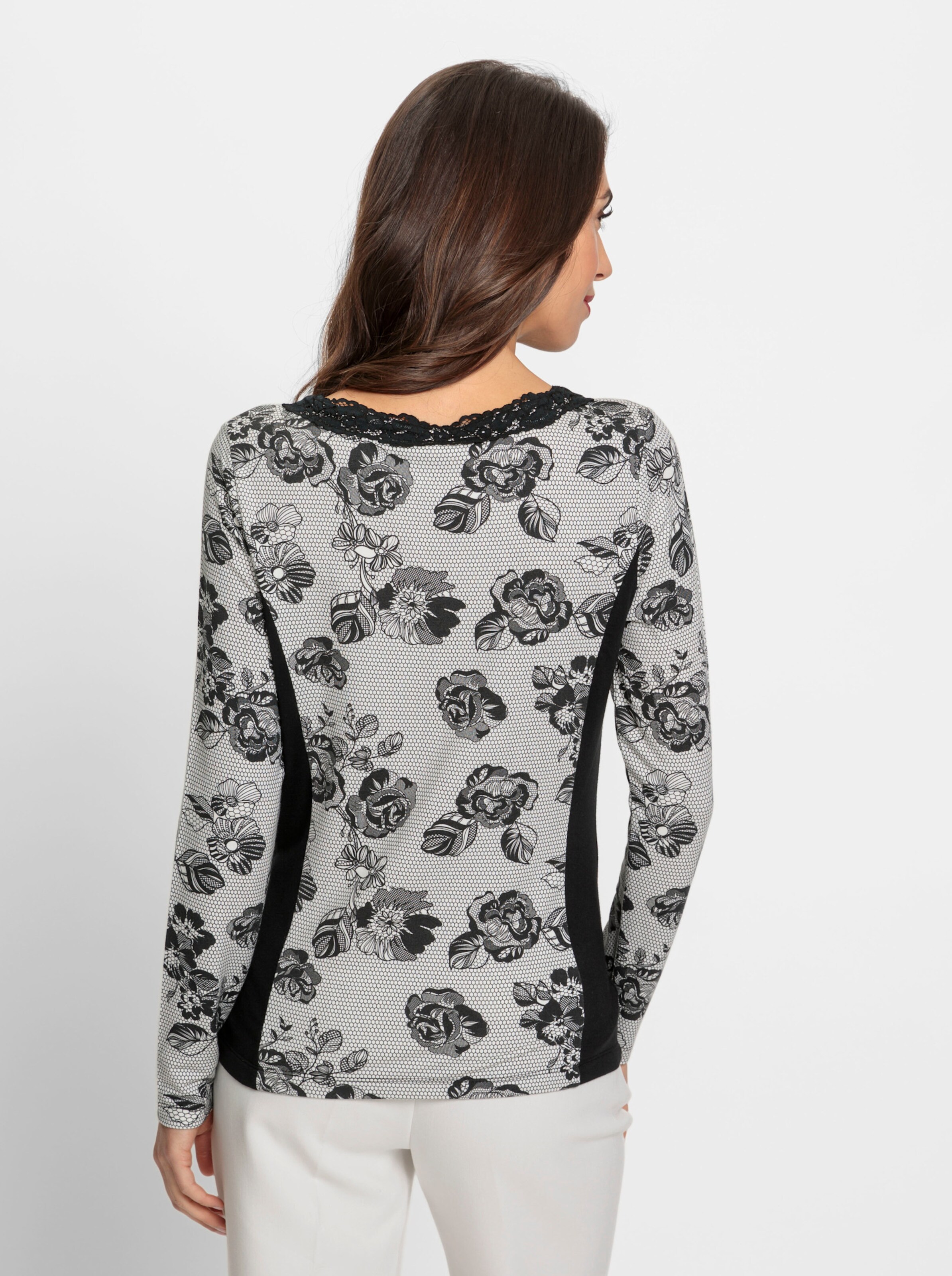 heine Shirt in schwarz-ecru-bedruckt