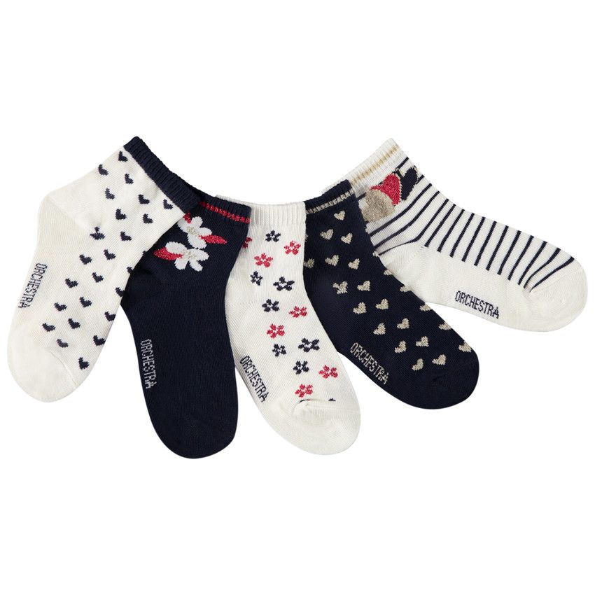 Lot de 5 paires de chaussettes imprimé fantaisie pour fille - Ecru