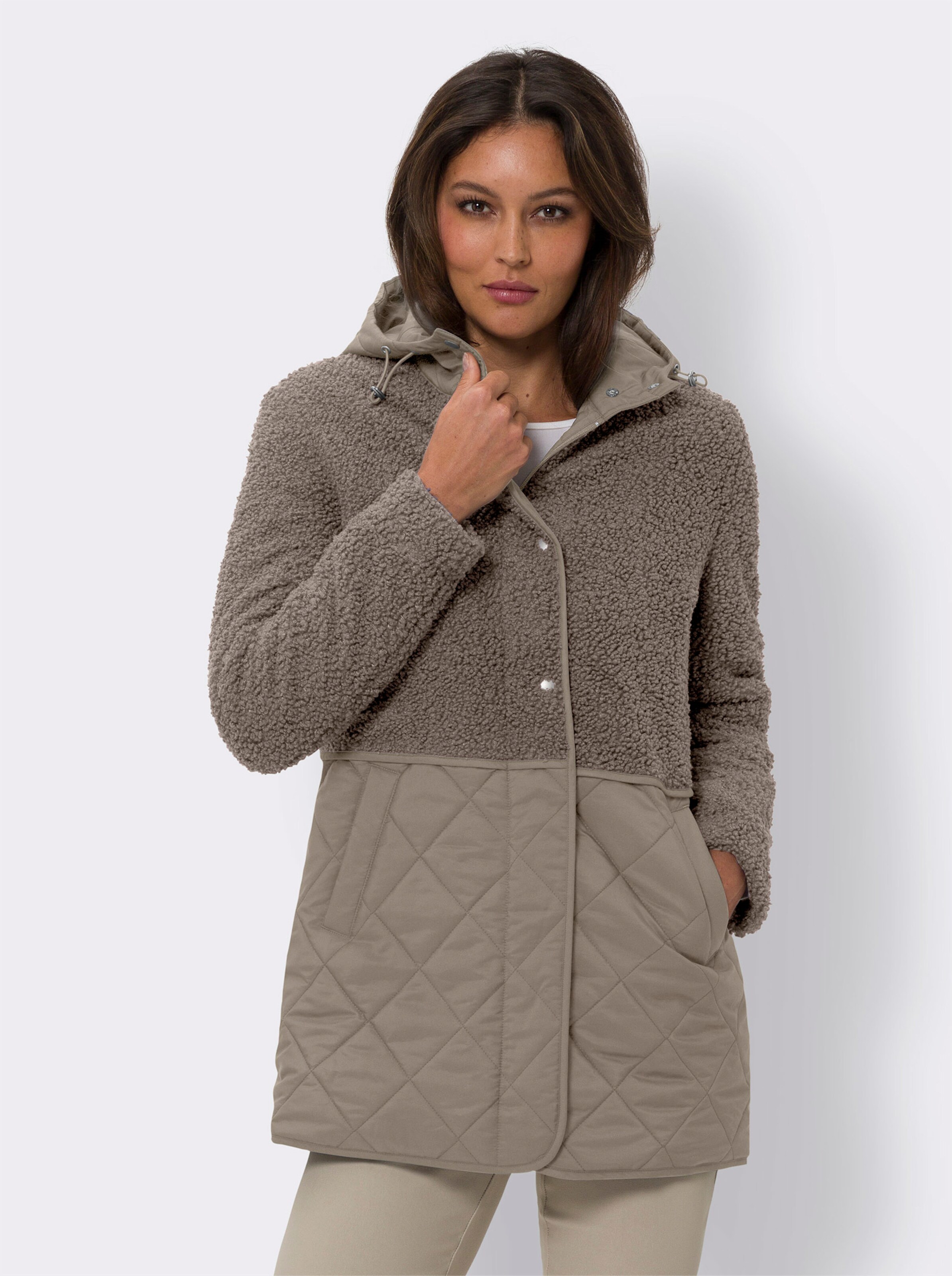 Jacke aus Teddyfleece und Stepp