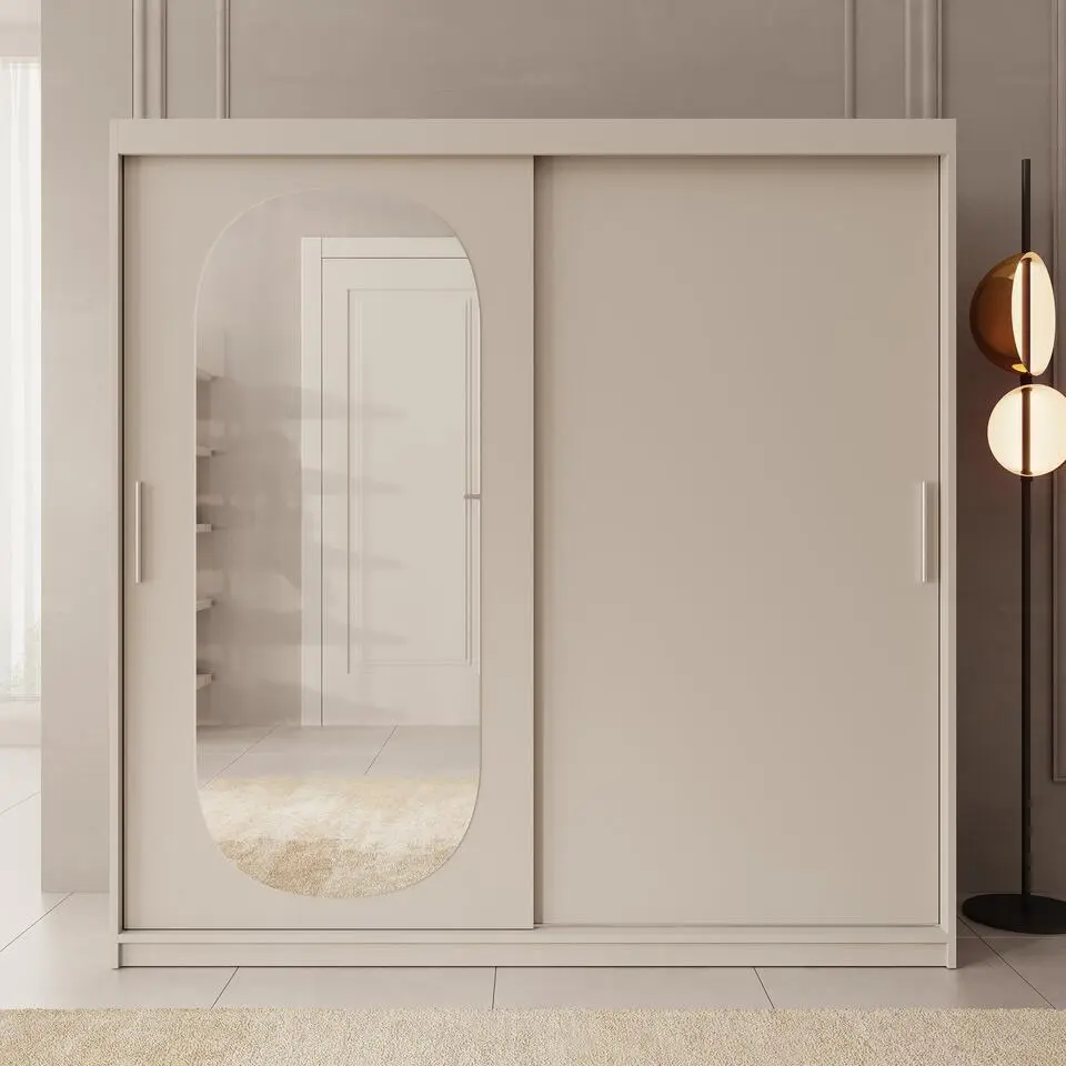 Meubella - Kledingkast Bodhi - Beige - 200 cm - Met spiegel