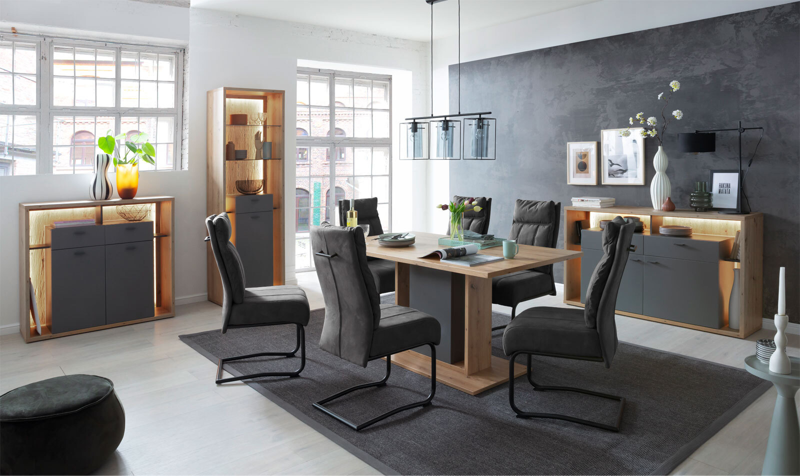 Highboard LIZZANO 115 x 108 cm grau/ braun